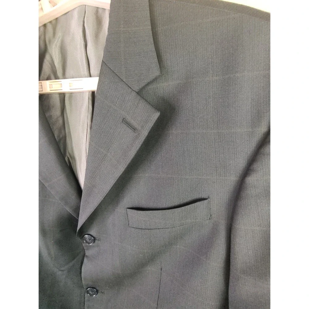 Oscar de la Renta Mens 42S Black Wool Cashmere Windowpane Blazer Sport Coat 3769